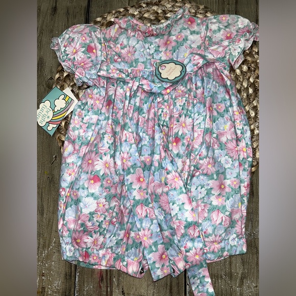NEW Vintage Bright Future Girls Smocked Floral Romper smocking Dead stock 6-9 M - Picture 5 of 5